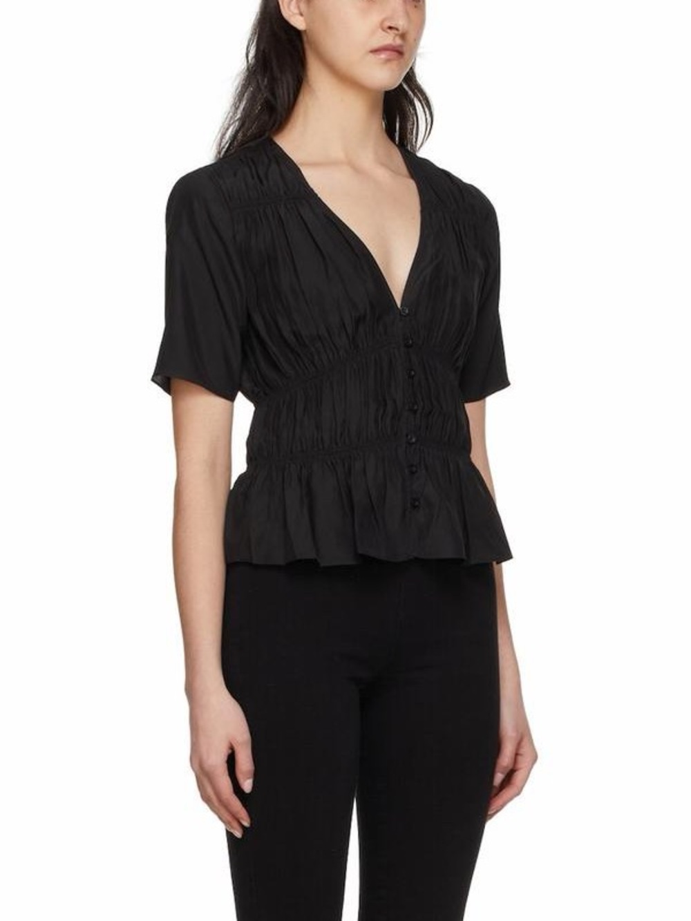 FRAME Black 100% Silk Julianne Ruched Blouse Size Small